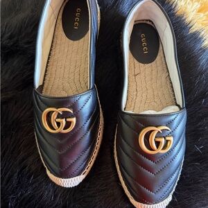 Gucci Black and Gold Espadrilles